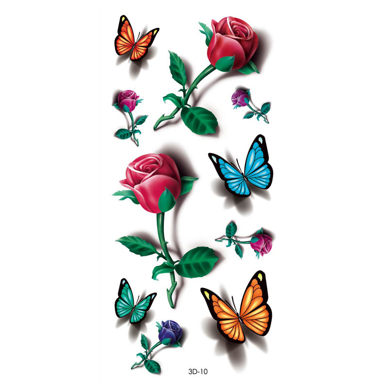 Women Body Art Tattoo Sticker 3D Butterfly Rose Flower Tattoo Waterproof Halloween Gift Temporary Tattoos Sticker