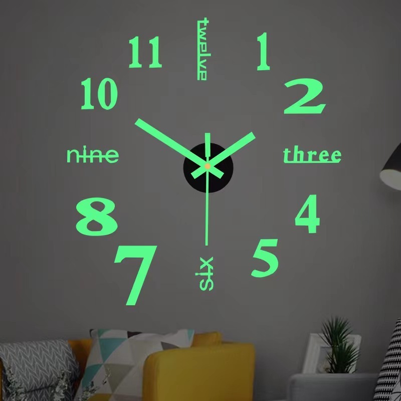 120CM silent DIY digital wall clock Living room office wall decoration frameless acrylic 3D luminous wall clock