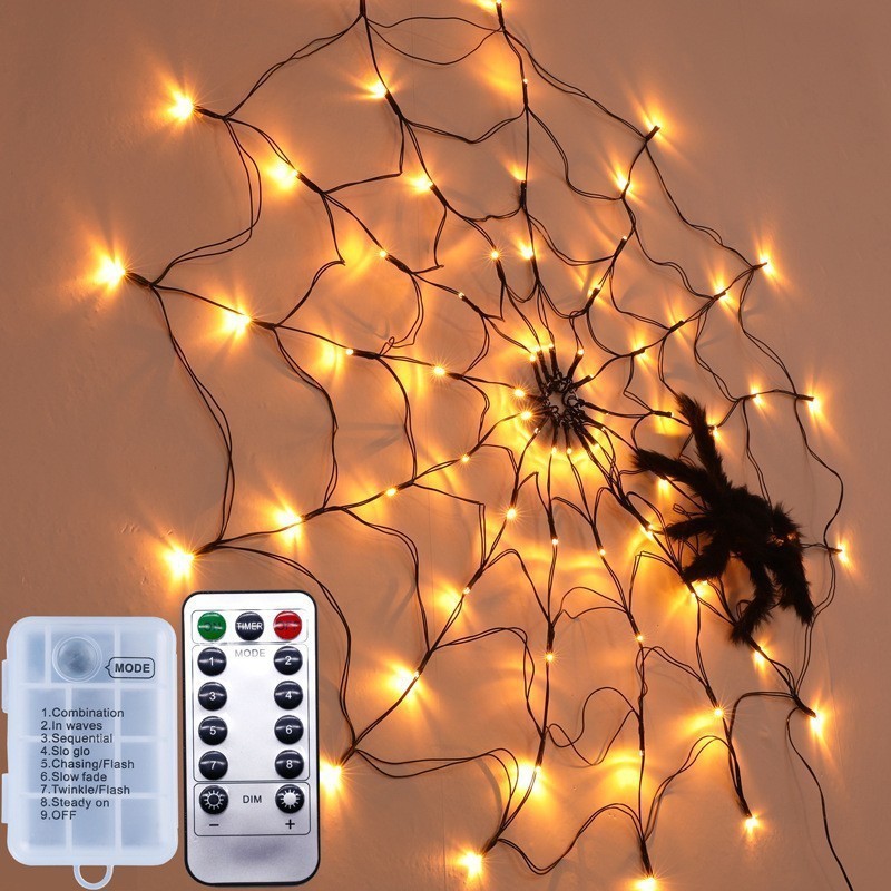 LED Giant Halloween Spider Web lights for Indoor Outdoor Halloween Decoration Party Garden Yard Haunted House Decoration