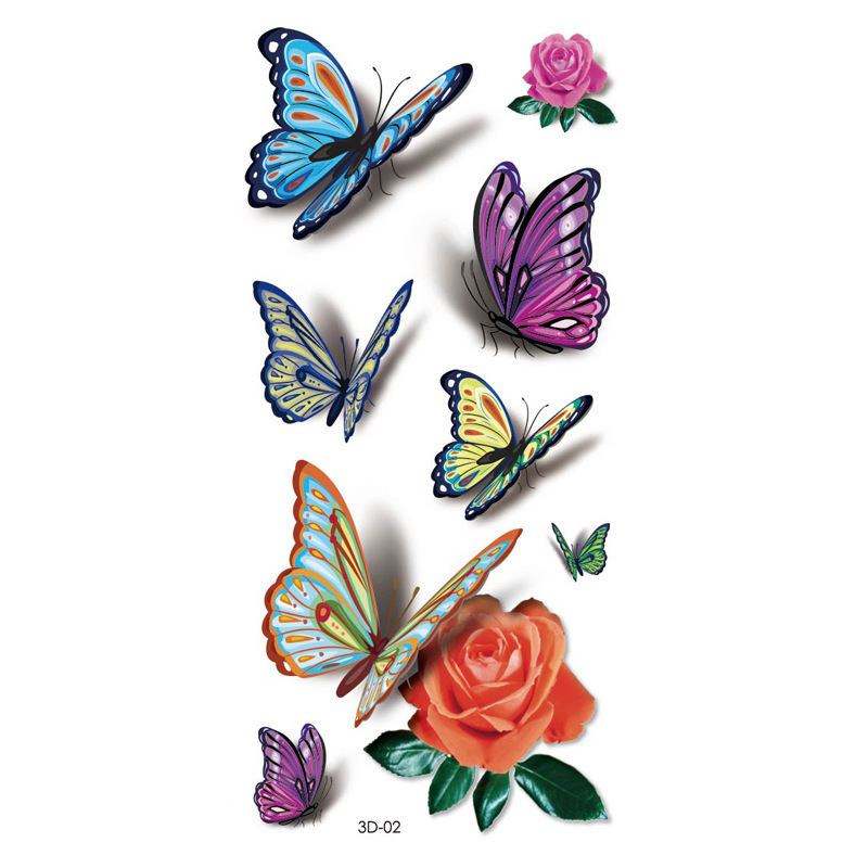 Women Body Art Tattoo Sticker 3D Butterfly Rose Flower Tattoo Waterproof Halloween Gift Temporary Tattoos Sticker