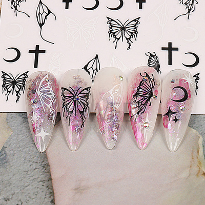 NEW Sliver Butterfly Nails Art Stickers Hollow Fuidity Fairy Butterfly Stars 3D Decal Manicure Holographic Bronzing Slider