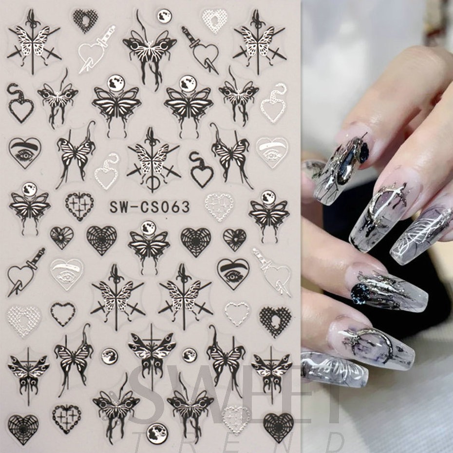 NEW Sliver Butterfly Nails Art Stickers Hollow Fuidity Fairy Butterfly Stars 3D Decal Manicure Holographic Bronzing Slider