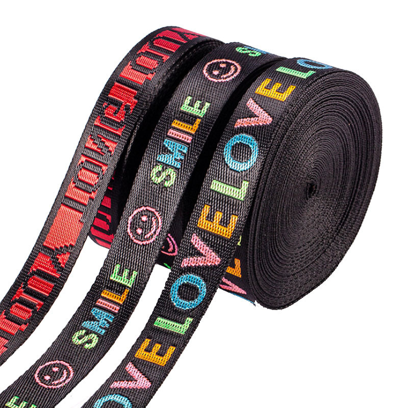 Factory Best Selling custom print debossed jacquard woven cotton strap belt design dog hammock cutting sewing Off Whit webbing