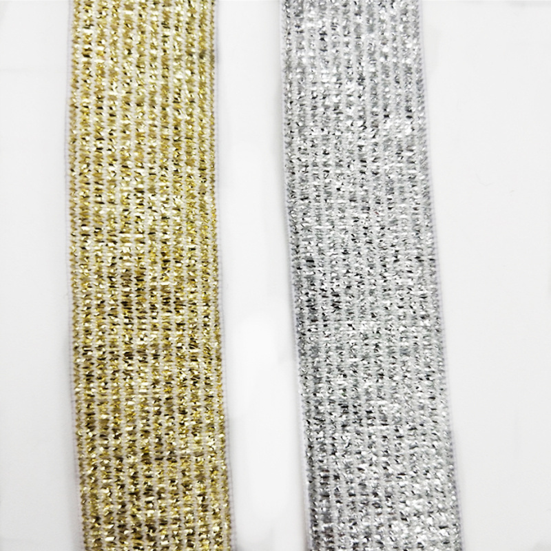 Top quality 25mm 30mm 35mm 40mm 50mm in stock attractive price gold shiny glitter nylon striped elastic band webbing for garment