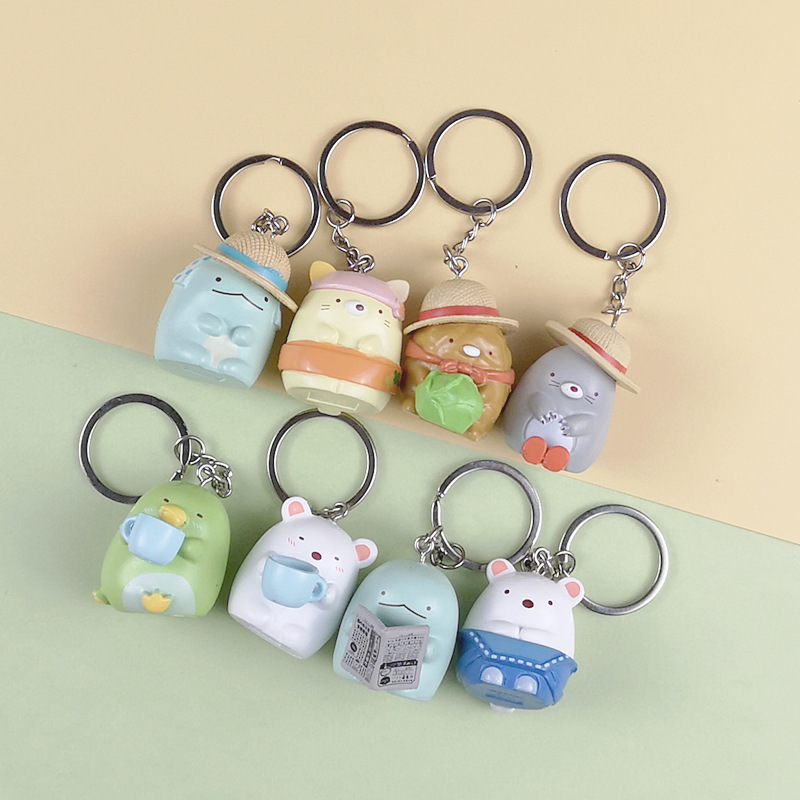 8PCS Sumikko Gurashi Cartoon Resin Ordinary 3D Travel Key Ring Souvenir Keychain