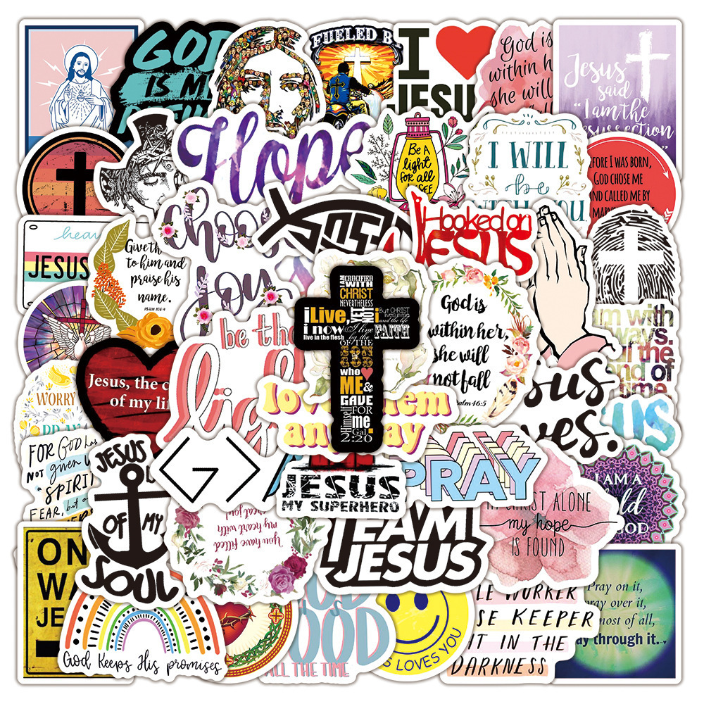 50PCS Boho style God save Christ letter Jesus motivational bible verse sticker