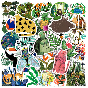 50Pcs Cartoon Forest Animals Jungle Green Graffiti Stickers For Wall Book Decor Children Art Painting Sticker