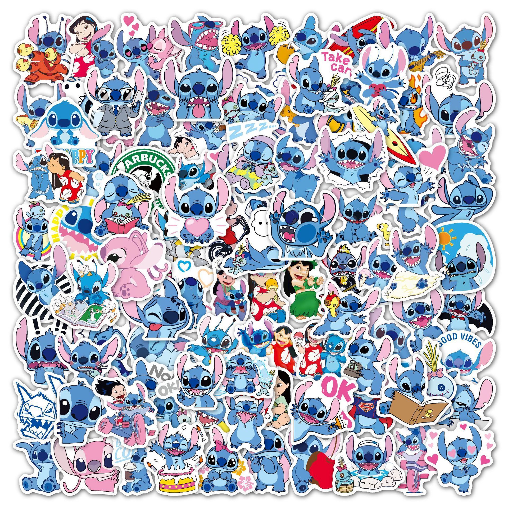 100Pcs Cute Cartoon Stitch Decorative Stickers For Children Book Wall Window Decor Waterproof Lilo and Stitch Sticker