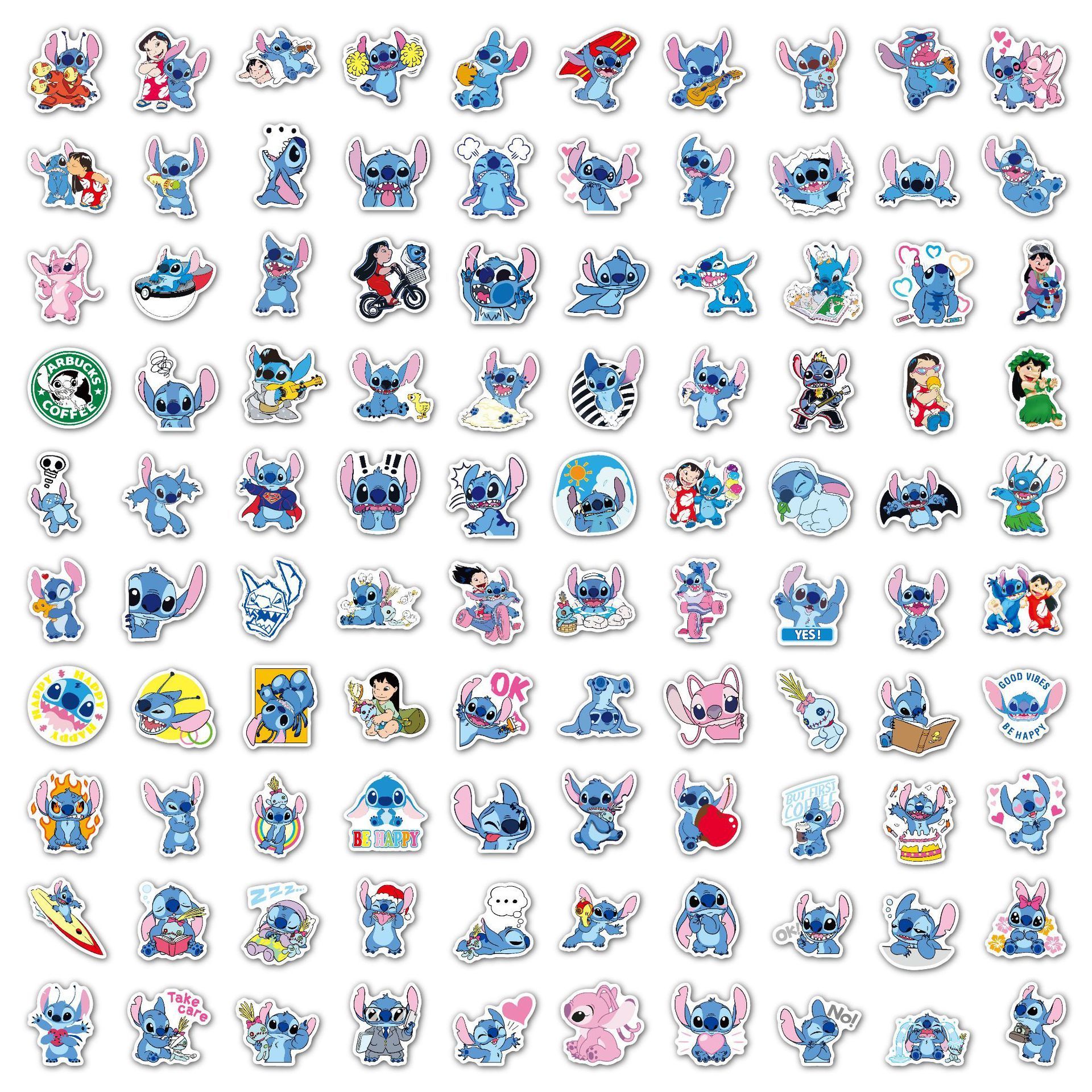 100Pcs Cute Cartoon Stitch Decorative Stickers For Children Book Wall Window Decor Waterproof Lilo and Stitch Sticker