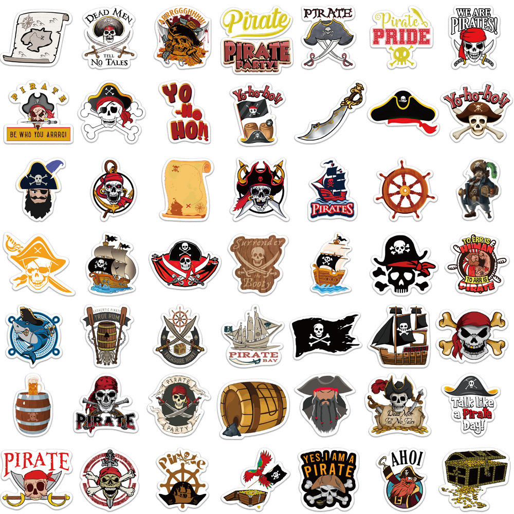 50Pcs Cartoon Pirate Logo Boat Decorative Stickers Pack For Bottle Wall Car Vinyl Pirates Skull Sticker