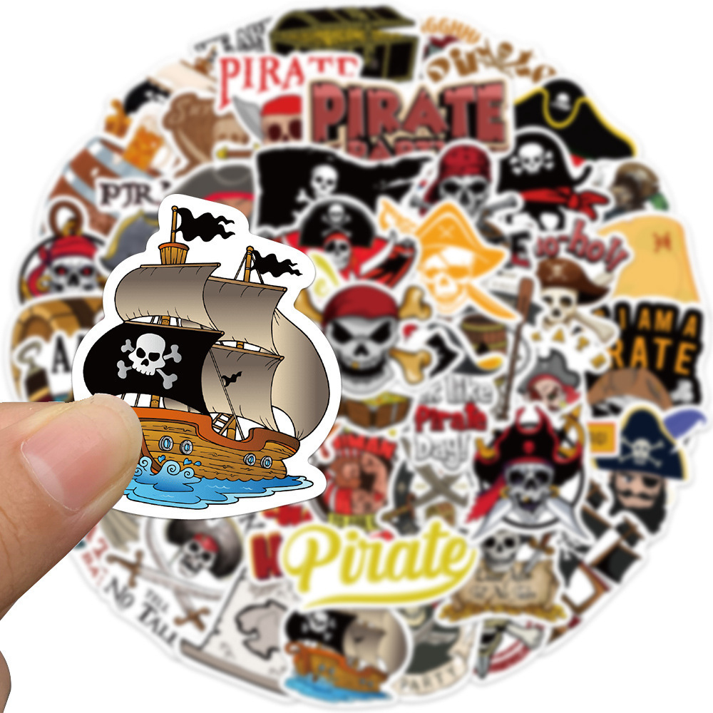 50Pcs Cartoon Pirate Logo Boat Decorative Stickers Pack For Bottle Wall Car Vinyl Pirates Skull Sticker