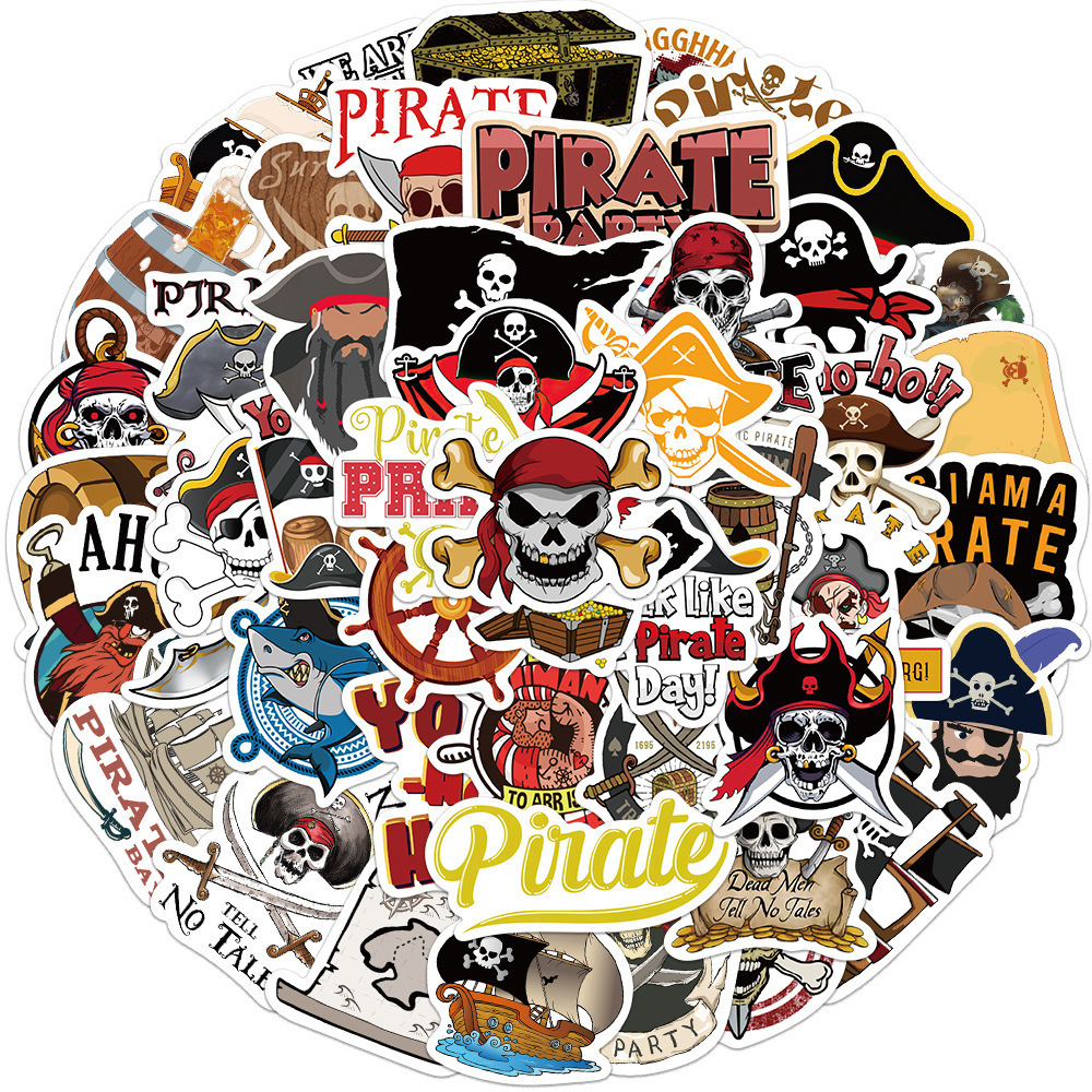 50Pcs Cartoon Pirate Logo Boat Decorative Stickers Pack For Bottle Wall Car Vinyl Pirates Skull Sticker