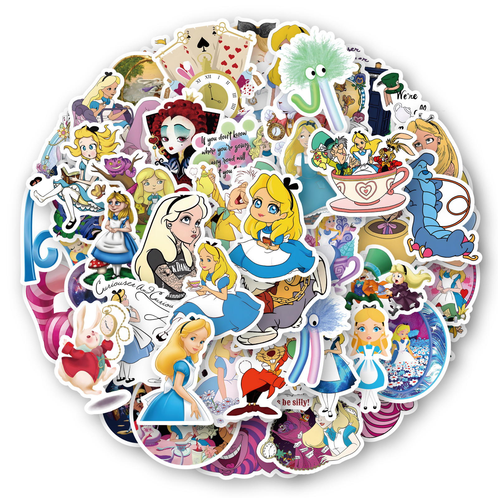 50Pcs Classic Cartoon Alice Wonderland Girl Kid Princess Cartoon Vinyl Stickers Book Wall Decor Waterproof fairy tale Sticker