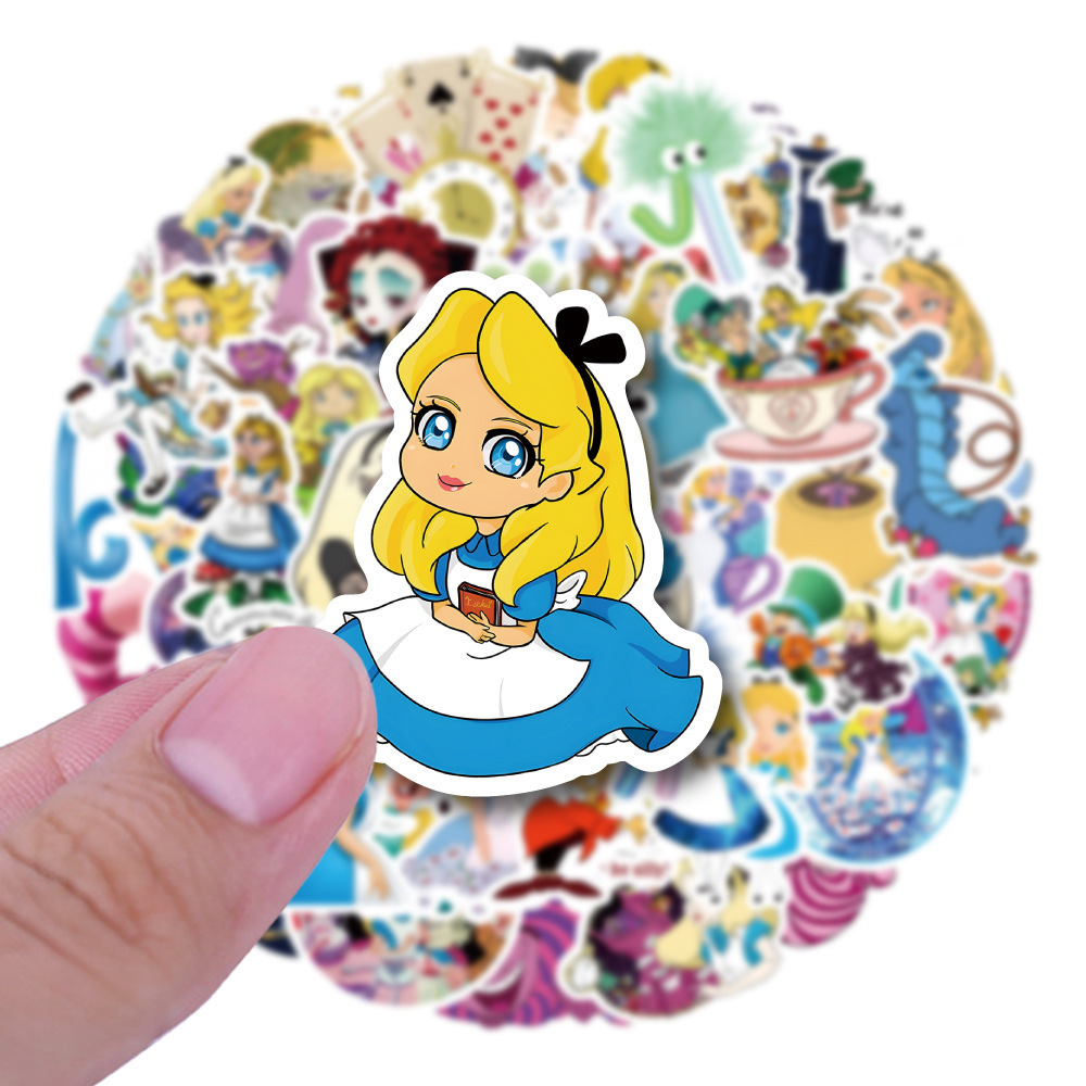 50Pcs Classic Cartoon Alice Wonderland Girl Kid Princess Cartoon Vinyl Stickers Book Wall Decor Waterproof fairy tale Sticker