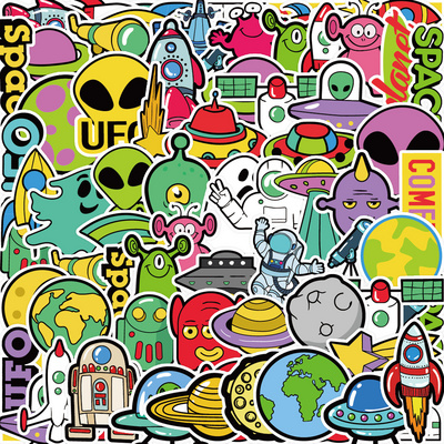 50Pcs Funny Cartoon Alien Rocket Decorative Stickers For Children Book Wall Vinyl Planet Space Sticker