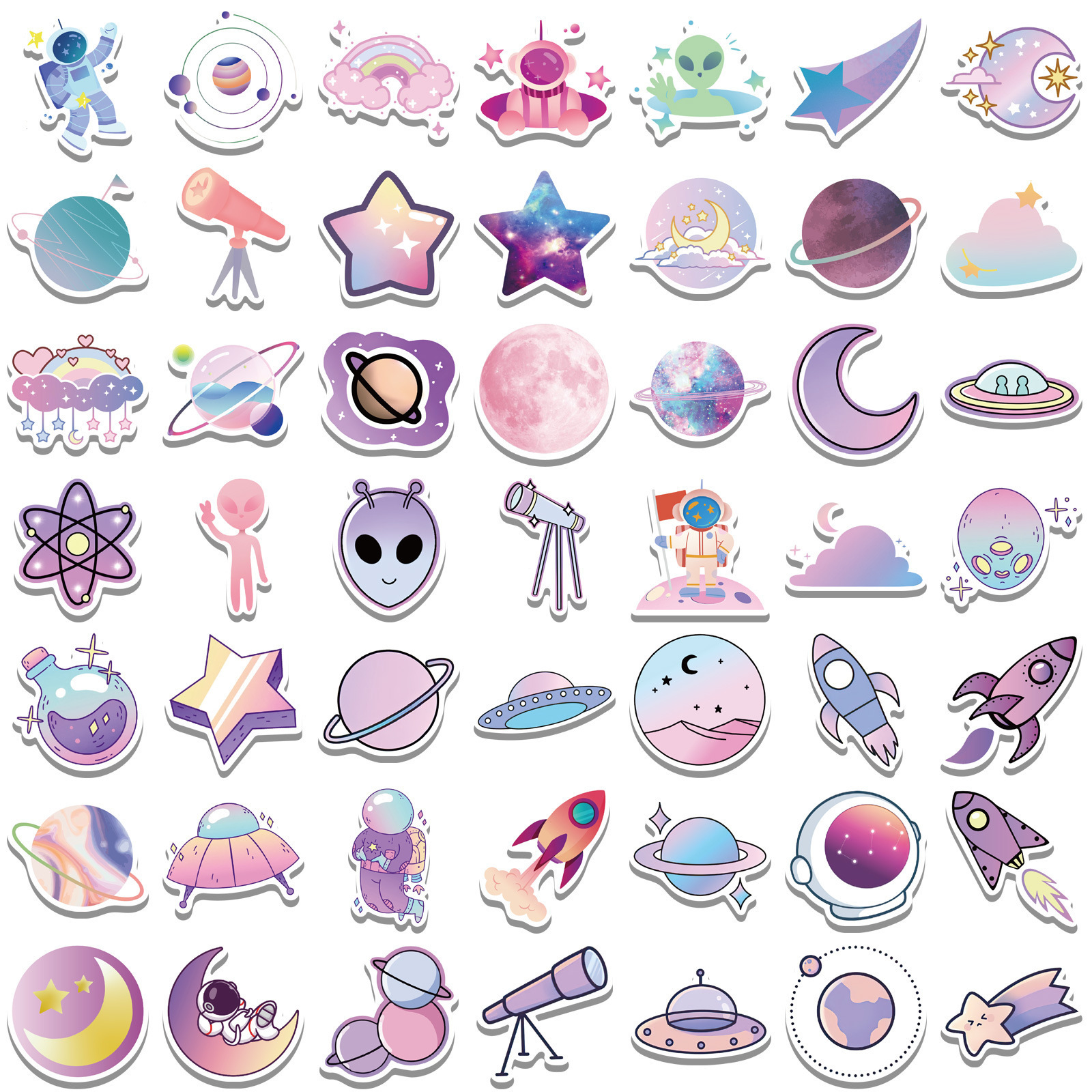 100Pcs Cartoon Purple VSCO Planet Aliens Graffiti Stickers For Book Bedroom Wall Vinyl Rocket Astronaut Sticker Pack