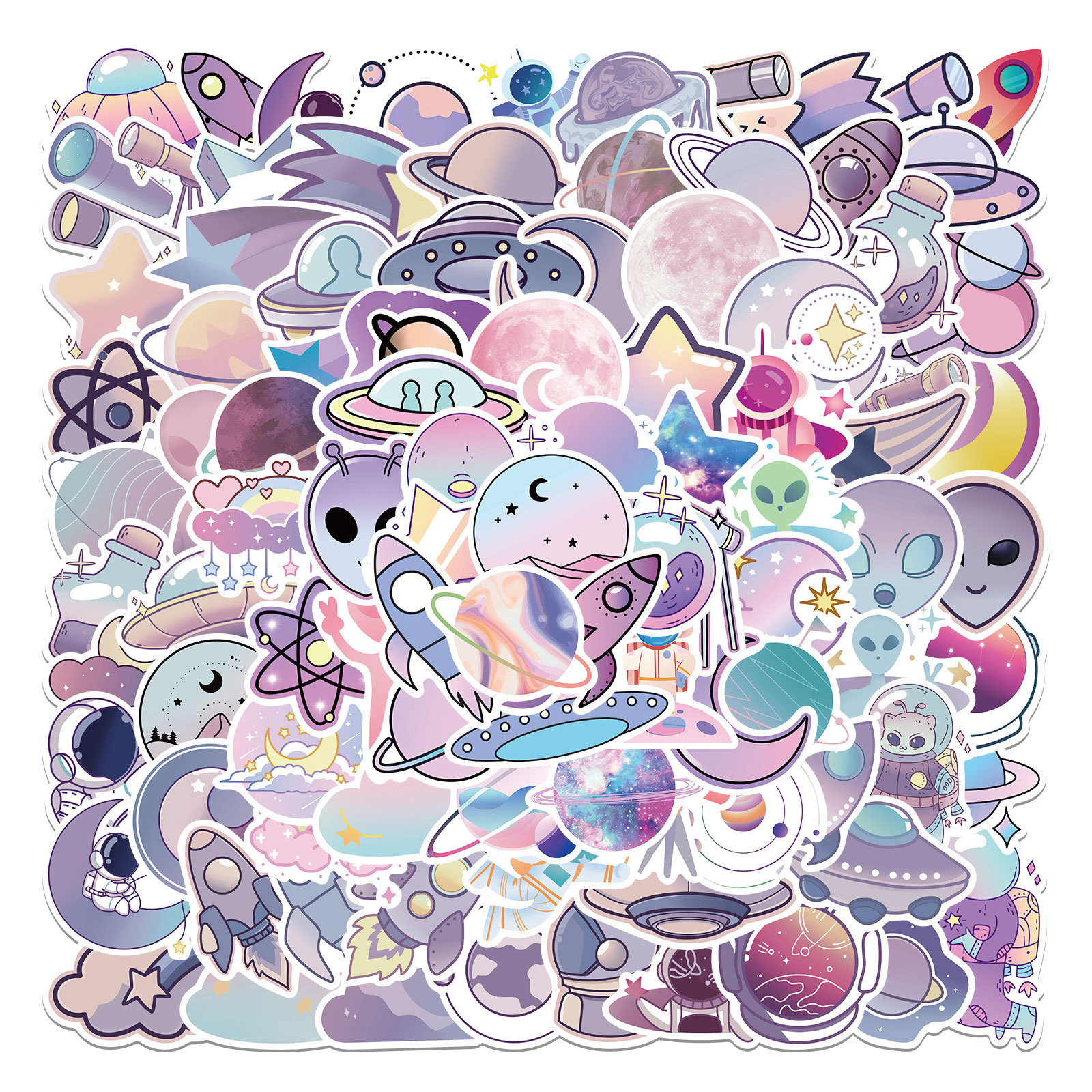 100Pcs Cartoon Purple VSCO Planet Aliens Graffiti Stickers For Book Bedroom Wall Vinyl Rocket Astronaut Sticker Pack