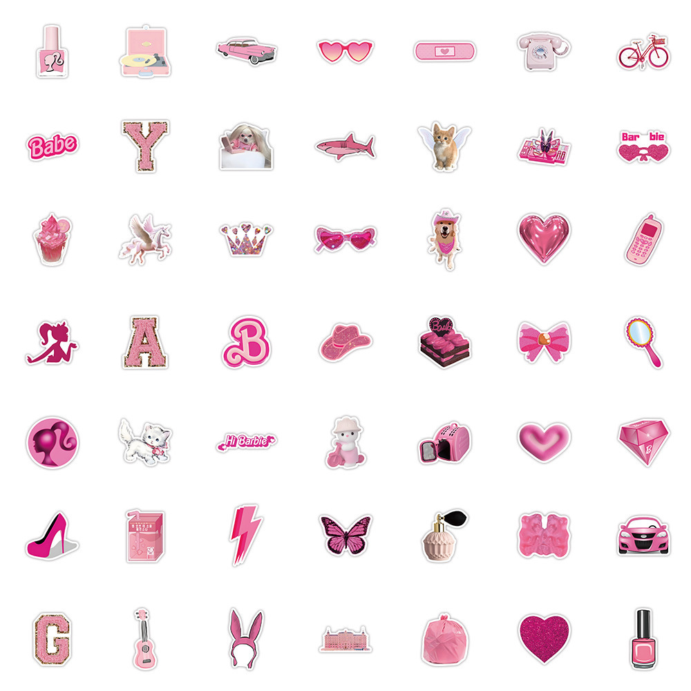 50Pcs Cute Barbie Pink Girl Graffiti Stickers For Home Wall Refrigerator Decor Vinyl Cool Beauty Make up Sticker