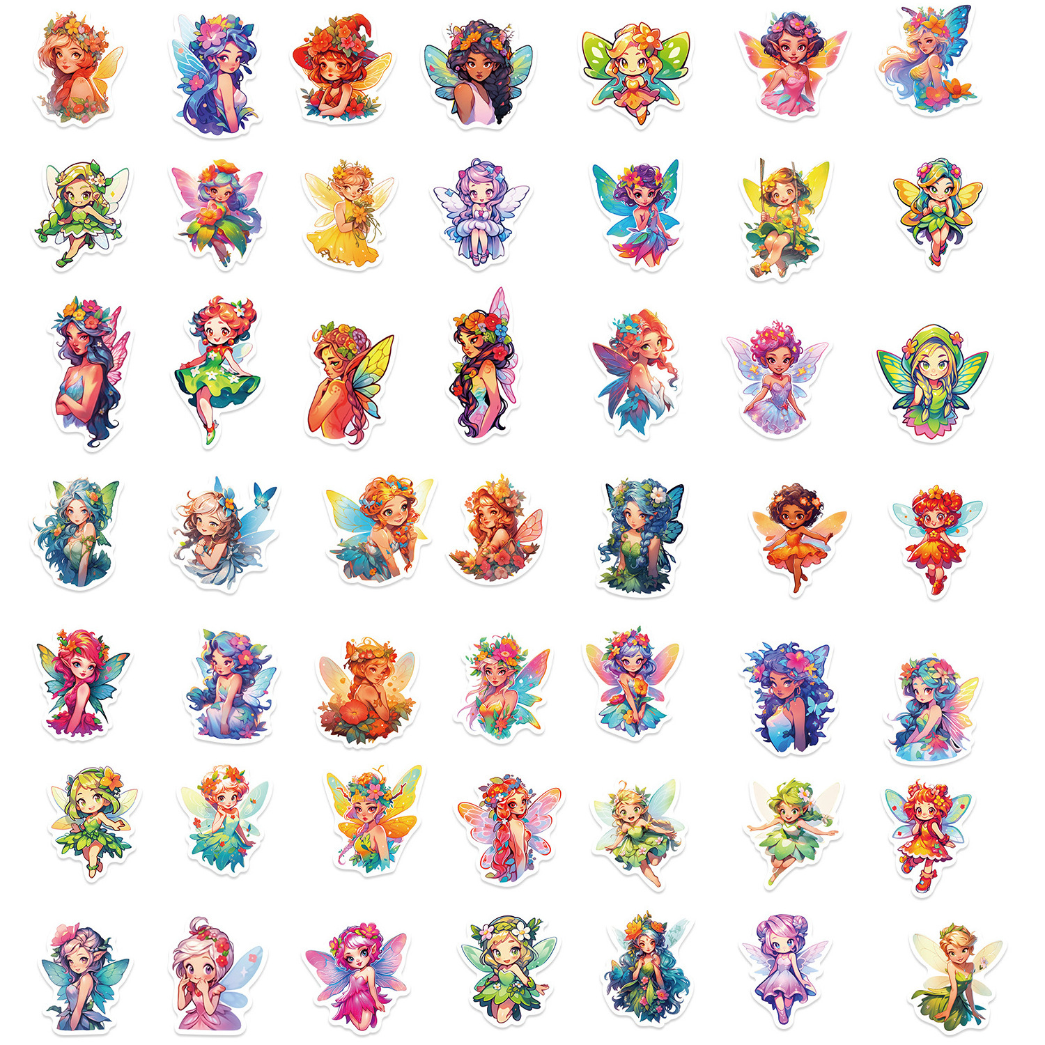 50Pcs Cartoon Flower Fairy Graffiti Stickers For Girl Scrapbook Wall Bottle Decor Vinyl Butterfly Fairy Sticker