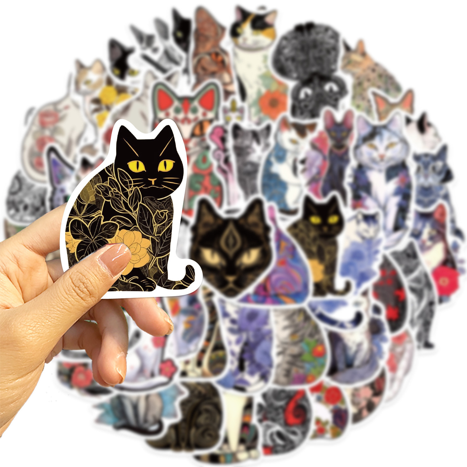 50Pcs Gothic Tattoo Cats Aesthetic Graffiti Stickers For Laptop Car Wall Vinyl Mysterious Beautiful Cat Sticker