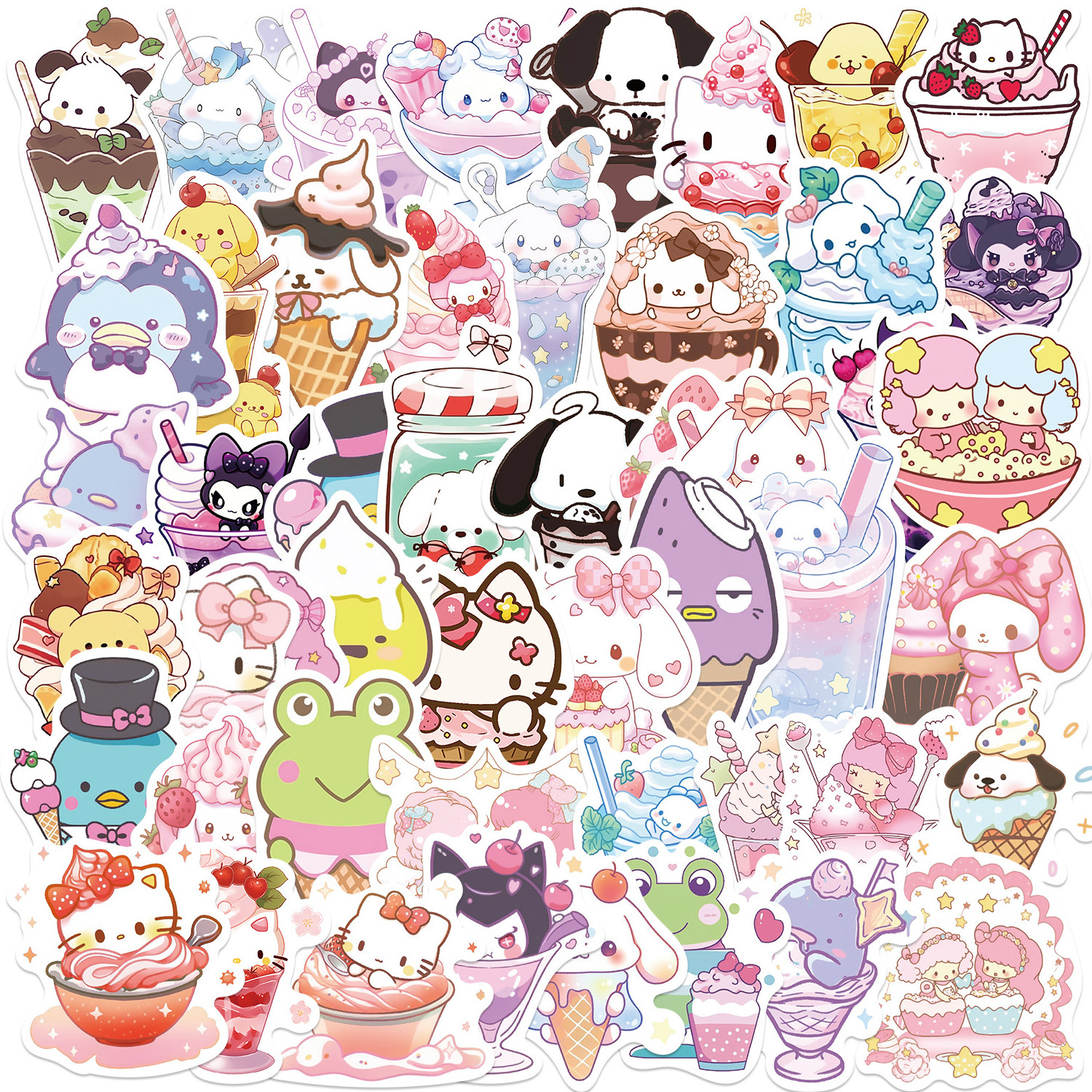 50Pcs Kawaii Japanese Cartoon Ice Cream Graffiti Stickers For Children Book Wall Decor Sanrios Sticker