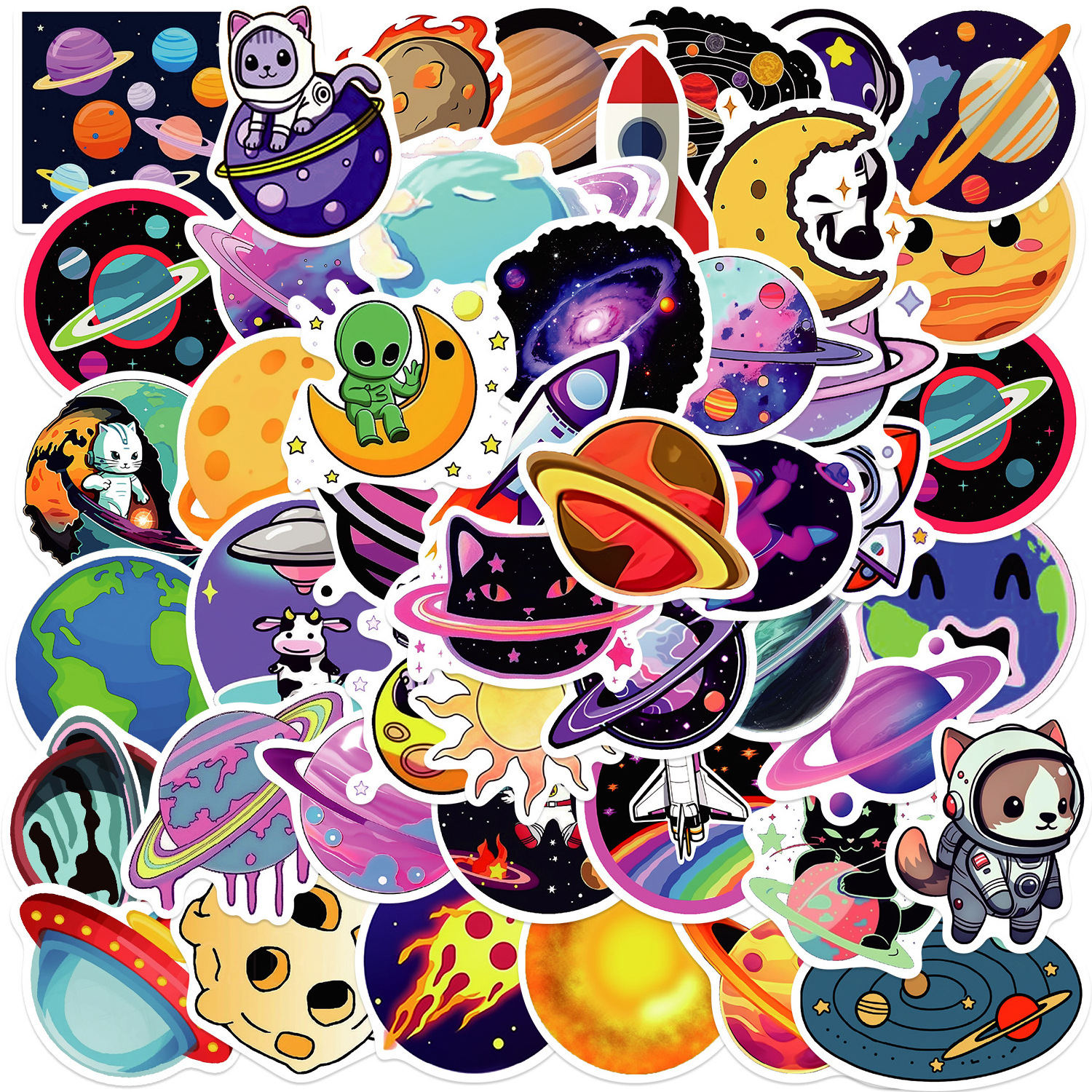 50Pcs Cartoon Planet Galaxy Cute Graffiti Stickers For Kids Book Bedroom Decor Children Learning Gift Sticker