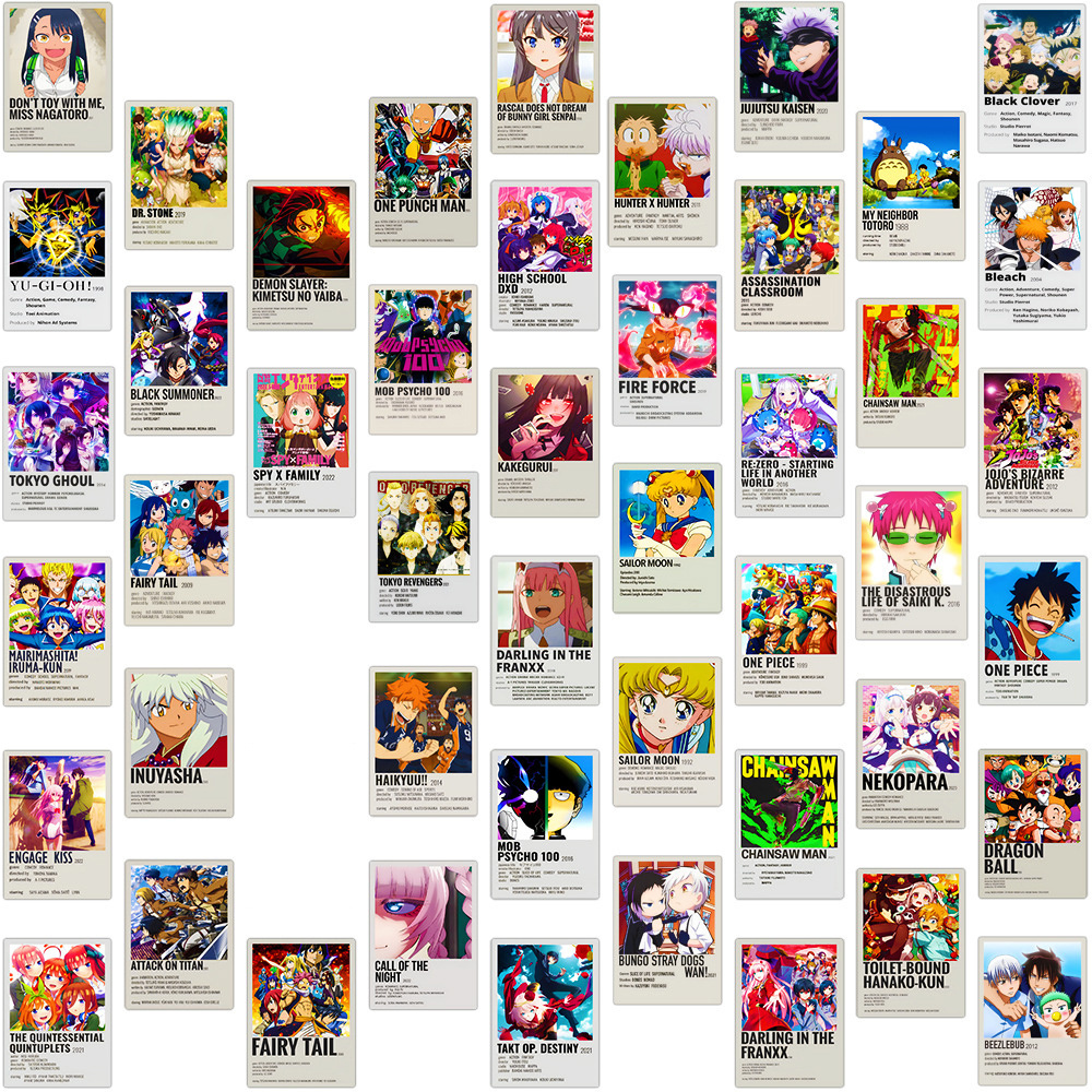 55Pcs Mix Anime Poster Postcard Graffiti Stickers For Phone Skateboard Vinyl Popular Japanese Manga Sticker