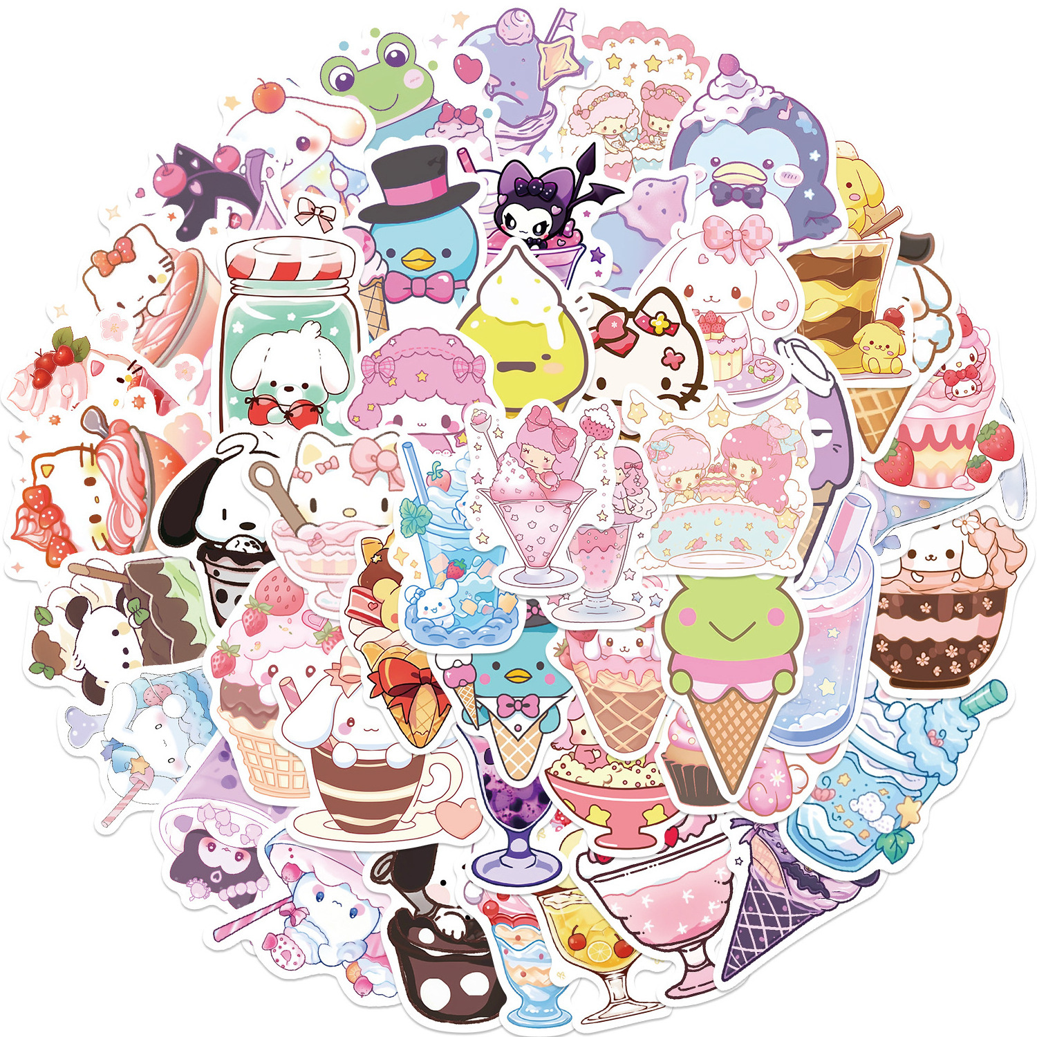 50Pcs Kawaii Japanese Cartoon Ice Cream Graffiti Stickers For Children Book Wall Decor Sanrios Sticker