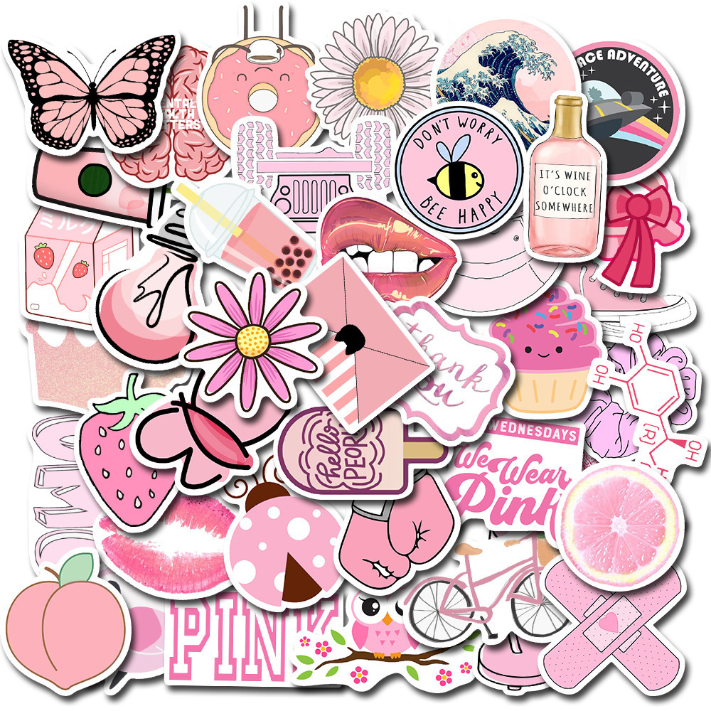 50PCS Cartoon VSCO Pink Princess Sweet Girl Series Suitcase PVC Graffiti Wall Stickers