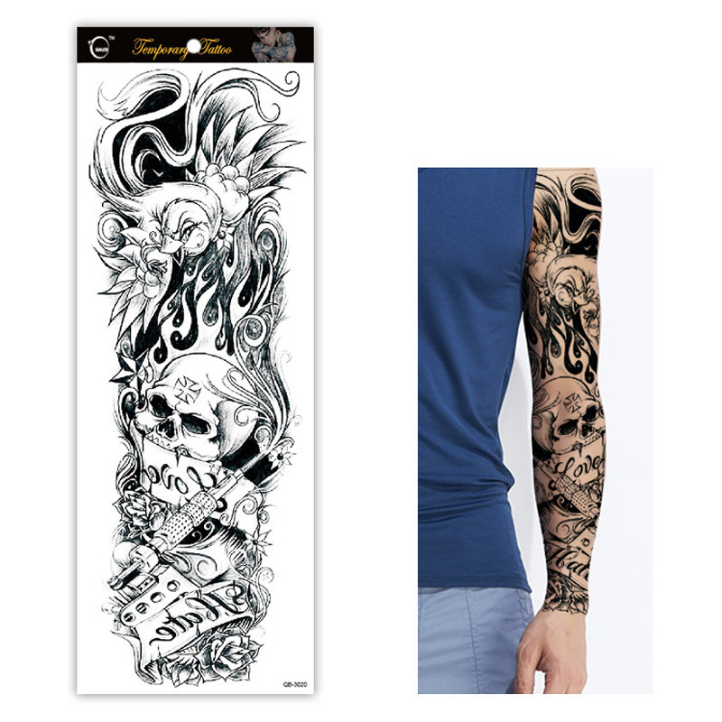 Men Large Arm Sleeve Waterproof Temporary Tattoo Sticker Full Arm Big Skull Flower  Stickers tattoo