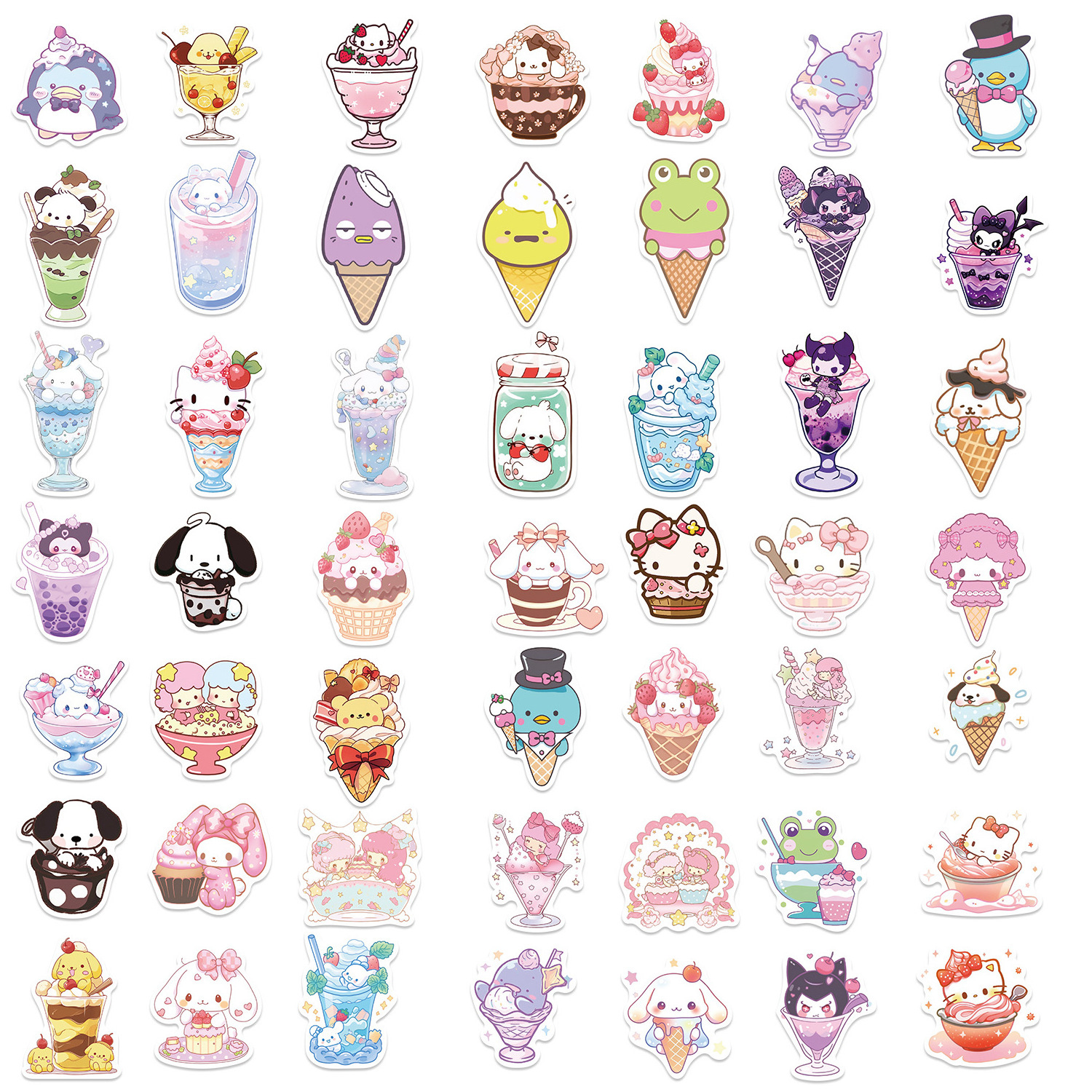 50Pcs Kawaii Japanese Cartoon Ice Cream Graffiti Stickers For Children Book Wall Decor Sanrios Sticker