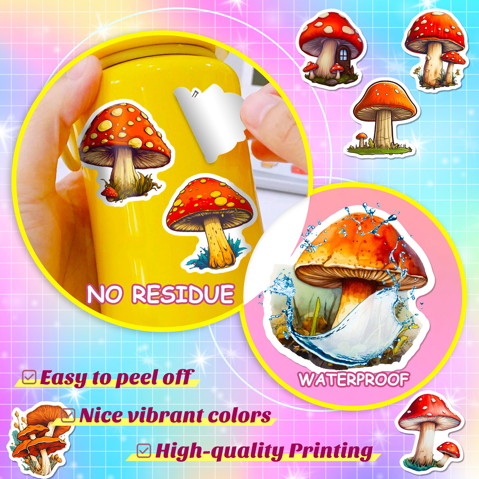 50Pcs New Original Cartoon Mushroom Decorative Stickers For Kid Wall Book Vinyl Plant Mushrooms Sticker