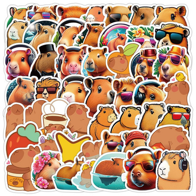 50Pcs Fashion Funny Capybara Cartoon Graffiti Stickers For Children Book Wall Decor Vinyl Cute Animal Sticker