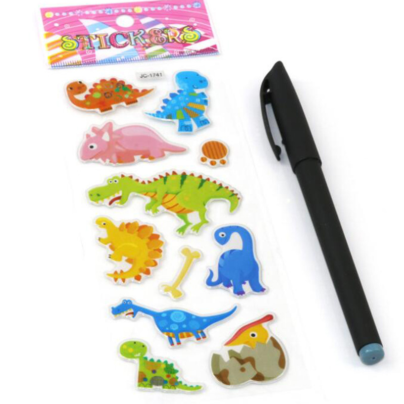 New cartoon stickers lovely dinosaur decal kids bubble stickers  education gift bubble PVC dinosaur custom puffy stickers