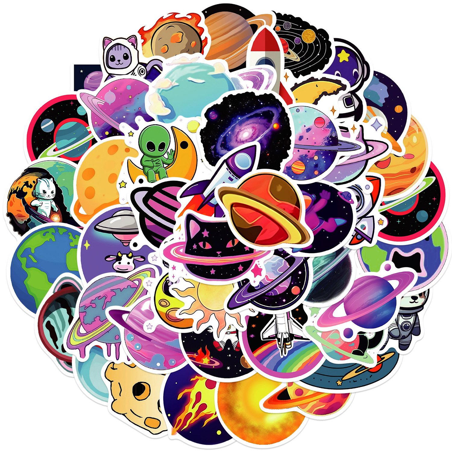 50Pcs Cartoon Planet Galaxy Cute Graffiti Stickers For Kids Book Bedroom Decor Children Learning Gift Sticker