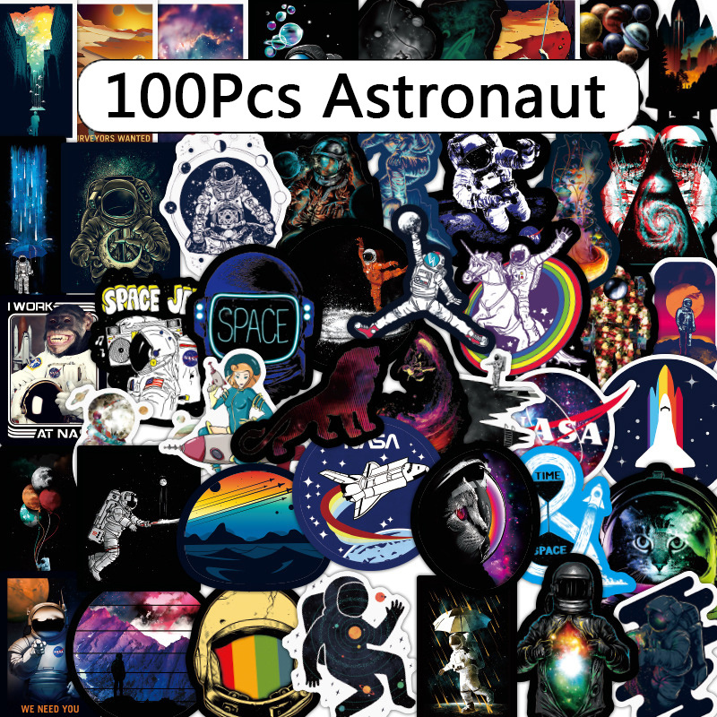 100Pcs Astronaut Rocket Outer Space Graffiti Sricker For Luggage Laptop Skateboard Decor Waterproof Vinyl Stickers