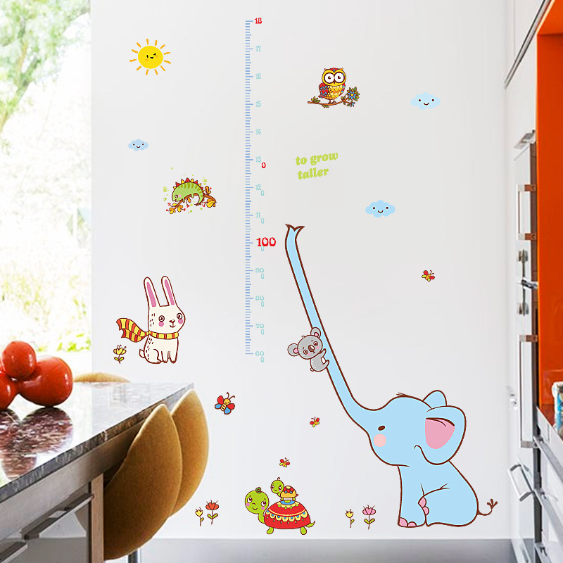 Height measurement ruler Wall stickers Elephant The kindergarten Children room to grow taller height chart kids wall sticker