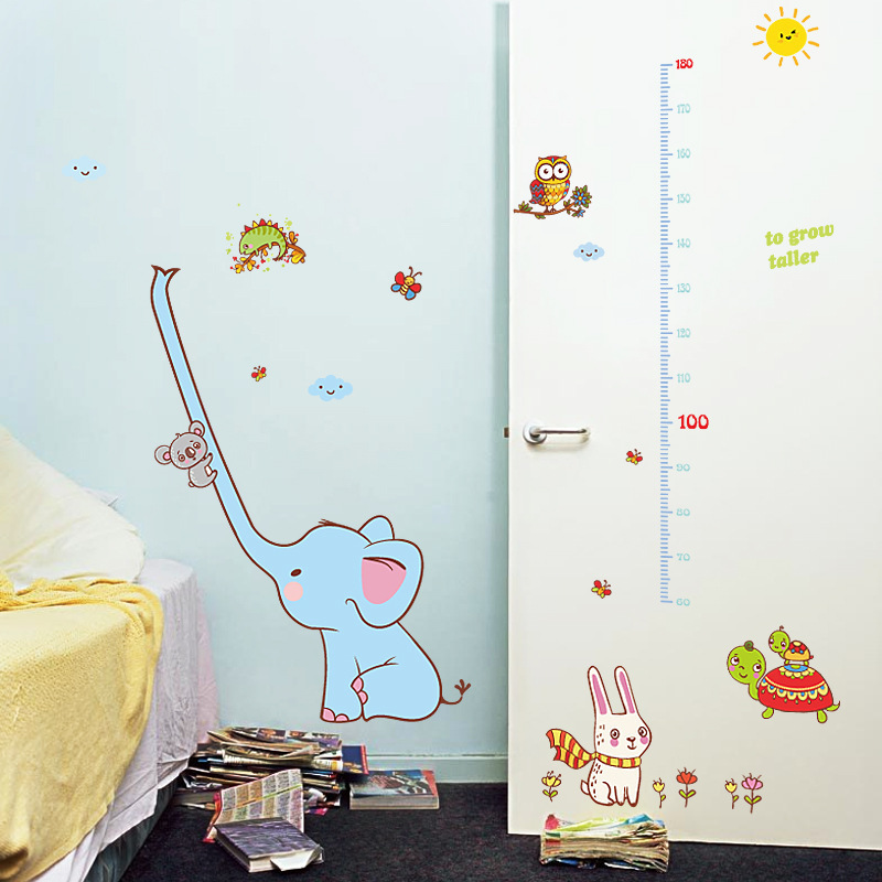 Height measurement ruler Wall stickers Elephant The kindergarten Children room to grow taller height chart kids wall sticker