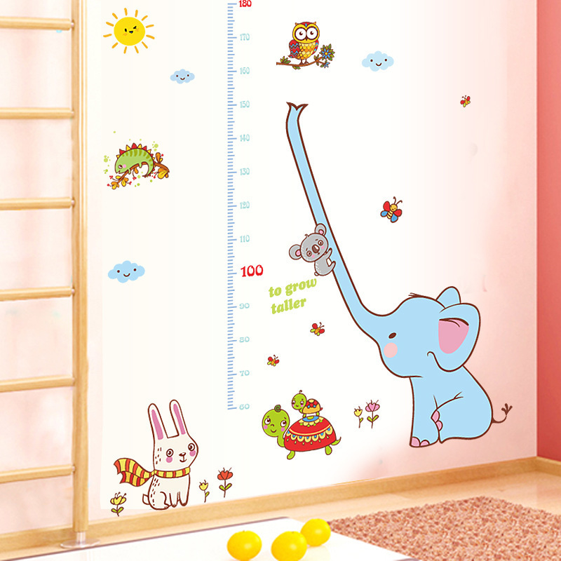 Height measurement ruler Wall stickers Elephant The kindergarten Children room to grow taller height chart kids wall sticker