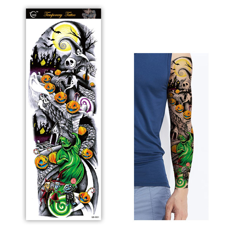 Men Large Arm Sleeve Waterproof Temporary Tattoo Sticker Full Arm Big Skull Flower  Stickers tattoo