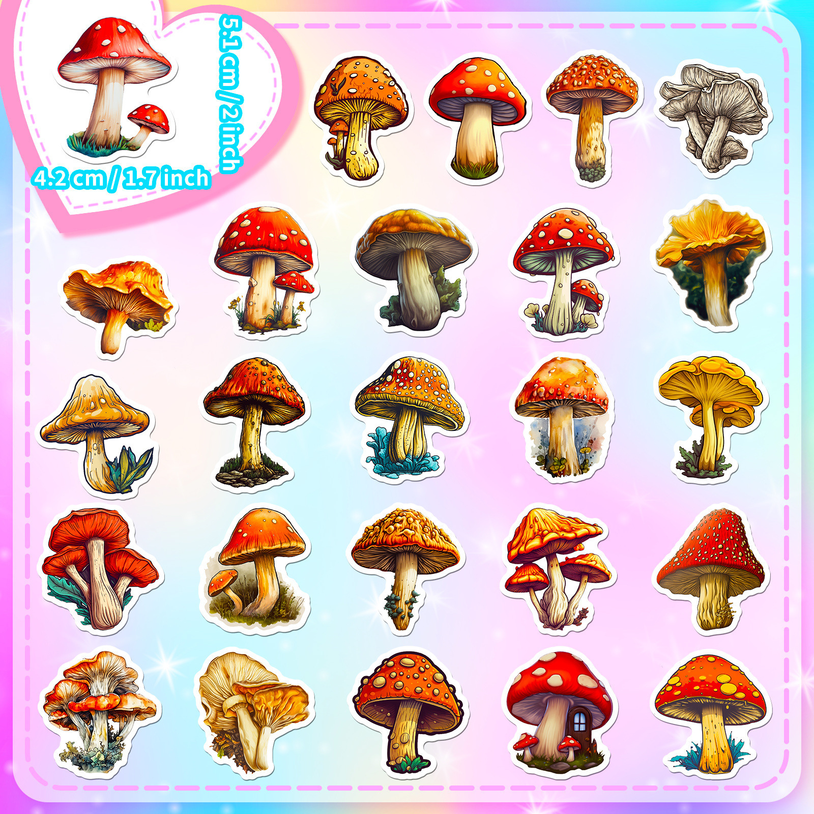 50Pcs New Original Cartoon Mushroom Decorative Stickers For Kid Wall Book Vinyl Plant Mushrooms Sticker