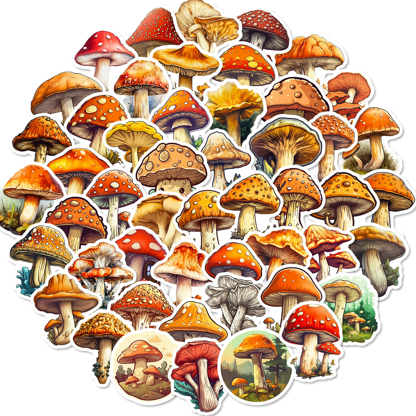 50Pcs New Original Cartoon Mushroom Decorative Stickers For Kid Wall Book Vinyl Plant Mushrooms Sticker