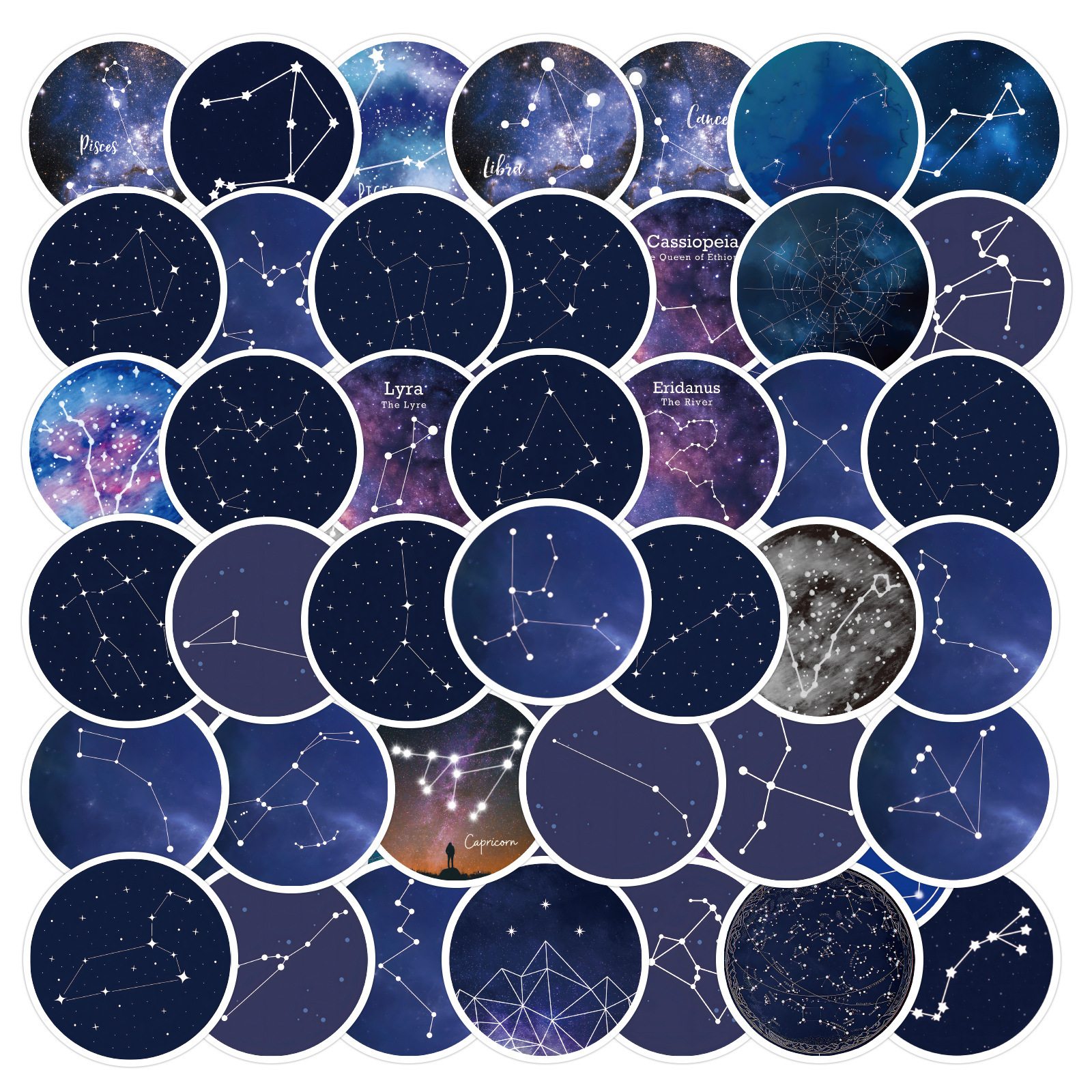 60Pcs Cartoon Constellations Starry Sky Graffiti Stickers For Book Laptop Decor Vinyl Circular Night Sky Sticker