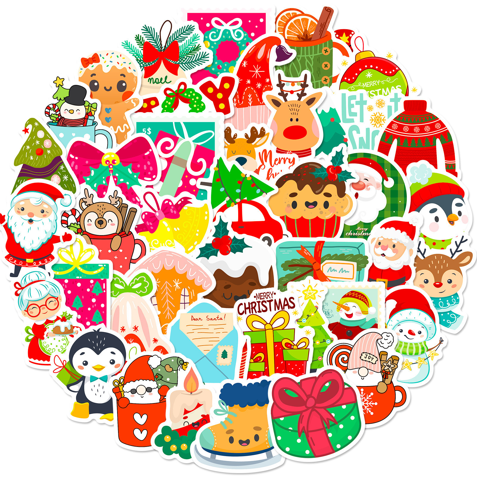 2023 New 50Pcs Christmas Pendant Cartoon Graffiti Stickers For Children Window Wall Vinyl Festival Decal Sticker