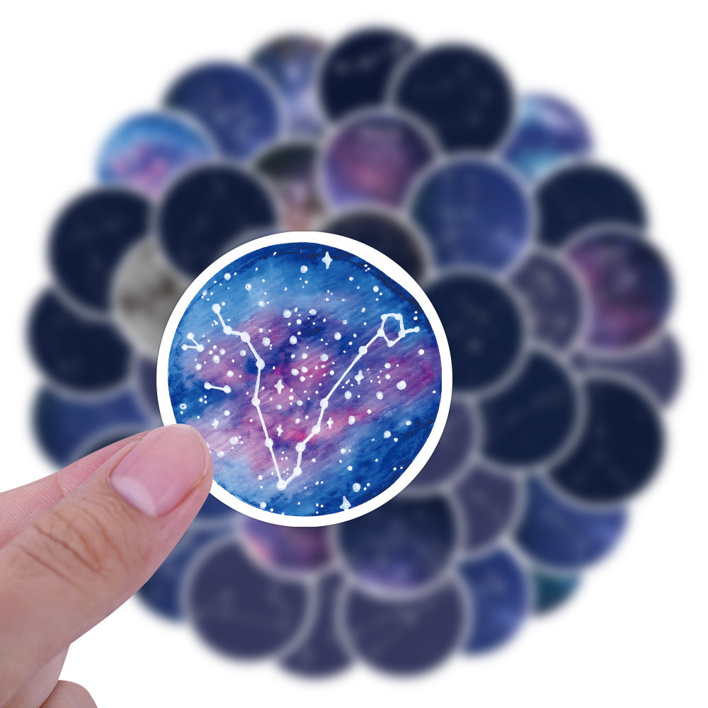 60Pcs Cartoon Constellations Starry Sky Graffiti Stickers For Book Laptop Decor Vinyl Circular Night Sky Sticker