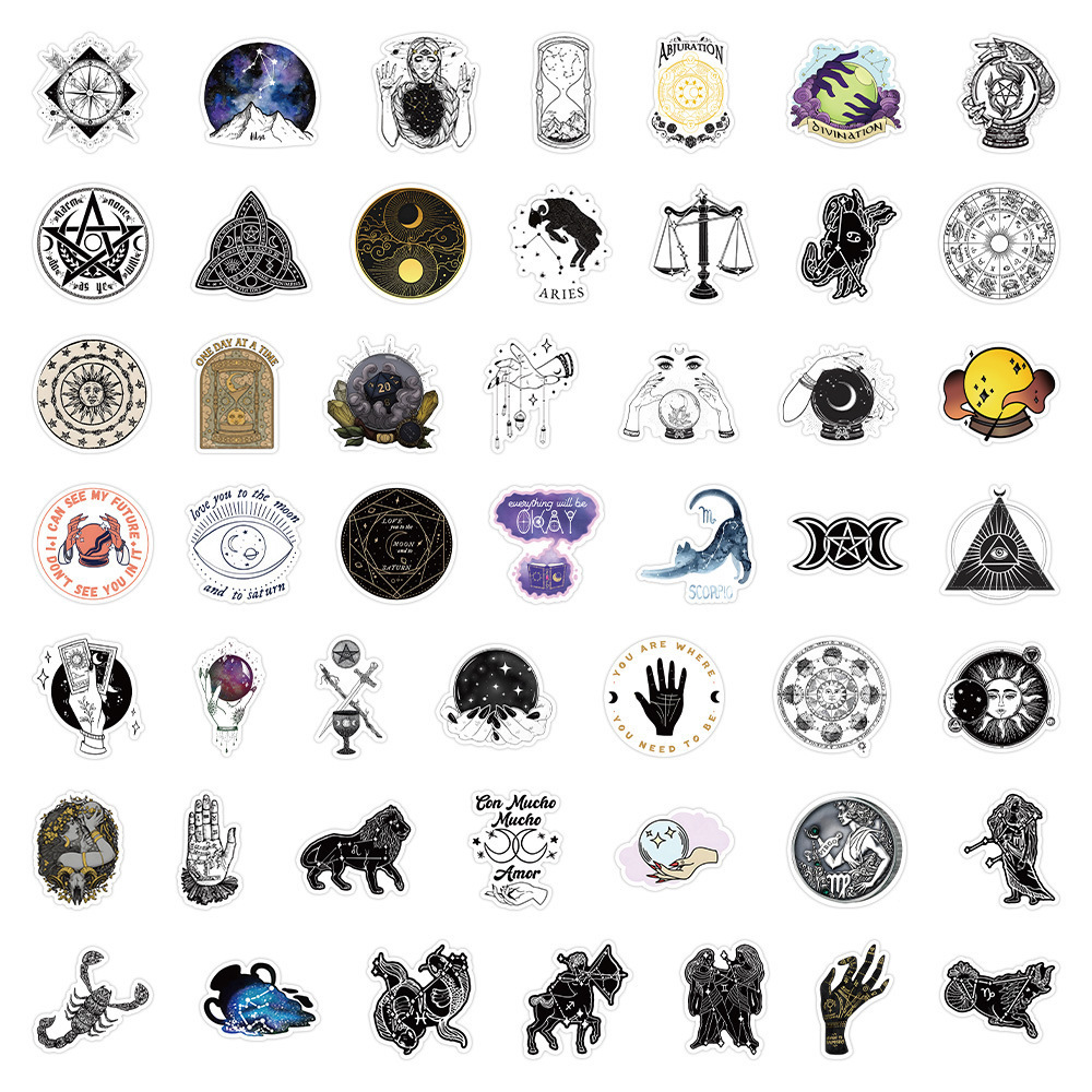 52Pcs Astrology Divination Graffiti Stickers For Phone Book Waterproof Vinyl Tarot Star Moon Sticker