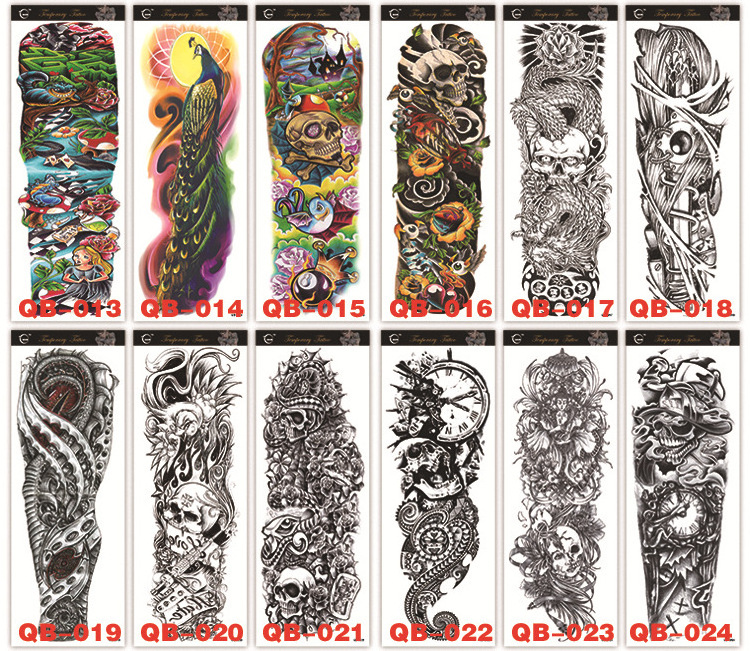 Men Large Arm Sleeve Waterproof Temporary Tattoo Sticker Full Arm Big Skull Flower  Stickers tattoo