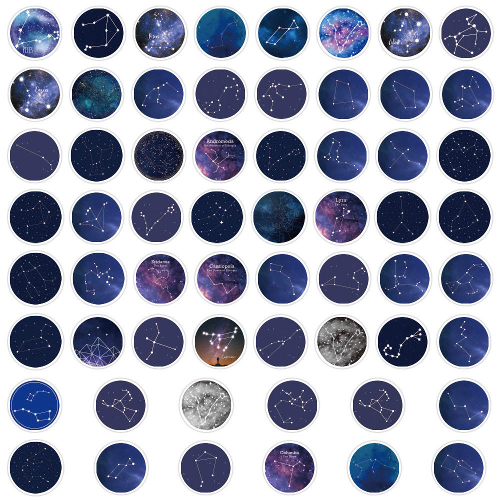 60Pcs Cartoon Constellations Starry Sky Graffiti Stickers For Book Laptop Decor Vinyl Circular Night Sky Sticker