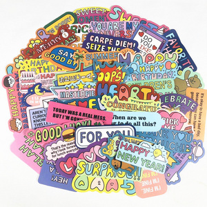 55Pcs Vintage Colorful Cartoon English Word Decorative Stickers For Kid Home Wall Laptop Reward Sticker Pack