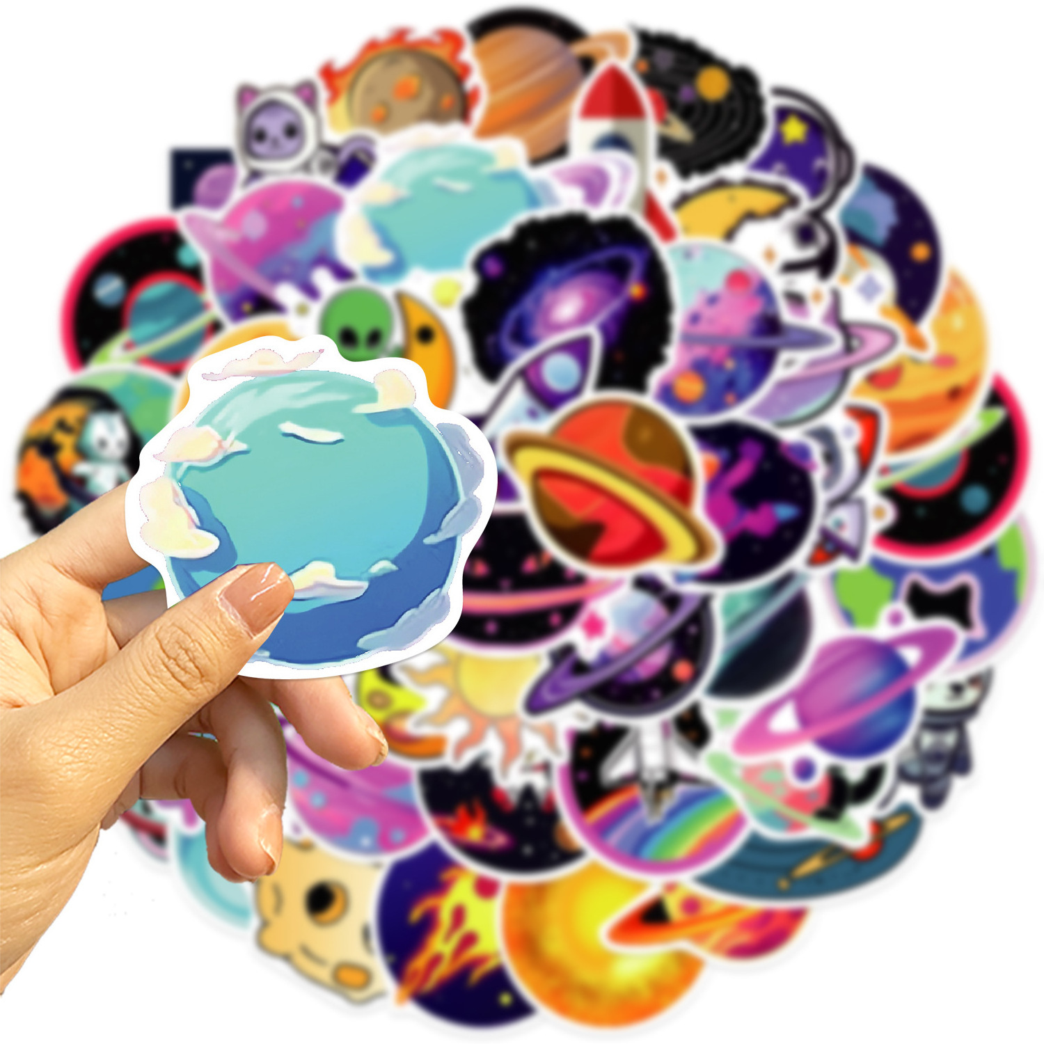 50Pcs Cartoon Planet Galaxy Cute Graffiti Stickers For Kids Book Bedroom Decor Children Learning Gift Sticker